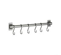 Estante para utensilios de cocina montado en la pared de 40 cm, espacio | Espacio de 40 cm para riel de aluminio, 6 ganchos extraíbles, montaje en pared con tornillos o pegamento