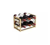 Estante para vino de metal dorado: exhibición horizontal independiente para encimera para 6 botellas, soporte para gabinete con soporte para licor y almacenamiento en bodega elegante (34,5 cm/13,58