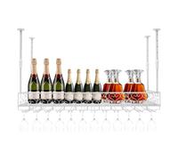 Estante para vino de montaje en techo, organizador de vino de metal, soporte de pared ajustable, retro, soporte para copas de vino, champán, estante de techo con soportes de cristal para bar