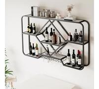 Estante para vinos de Pared Negro para un Elegante Almacenamiento en el Bar de casa. Exhiba y Guarde Botellas y Copas de Vino. Elegante Estante Colgante para Copas Que Ahorra espac