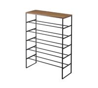 YAMAZAKI 3370 TOWER 6~Tiered Wood~Top Shoe Rack, black, Steel/Wood, 66 x 25 x 87 cm