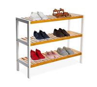 Estante para Zapatos Relaxdays, HxBxT: 55 x 70 x 26 cm, bambú, 3 Niveles, 9 Pares, Zapatero Natural/Blanco