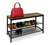 Estante para Zapatos Relaxdays Industrial, 2 estantes de Hierro, HBT: 45 x 80 x 30 cm, Zapatero, Madera, Negro/marrón