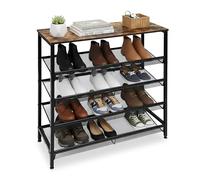 Estante para Zapatos Relaxdays Industrial, 4 estantes, HBT: 85 x 80 x 30 cm, Zapatero con Efecto Madera, Negro/marrón