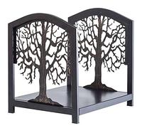 Estante pequeño para leña para uso en interiores y exteriores, 40 cm de largo, adecuado para leña y carbón, juego de accesorios de hierro con patrón de árbol negro