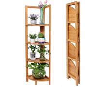 Estante plegable de 4 estantes de madera de bambú BAKAJI Móvil de esquina 27 X 27 X 120 Cm Color Bambú natural