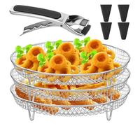 Estante redondo para freidora de aire Ninja de 3 capas, accesorios apilables, bandeja de cesta de freidora de aire de acero inoxidable, estantes de tocino con 4 pies, 1 clip, estante deshidratador