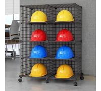 Estante resistente para casco con ruedas universales, estante de almacenamiento de equipo de bombero de 8 rejillas de gran capacidad para un fácil acceso a granel (negro)