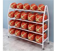 Estante resistente para pelotas de garaje y baloncesto, almacenamiento de 4 niveles para 35 pelotas, ideal para fútbol, voleibol, estructura blanca, 97 cm