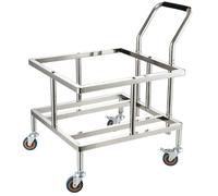 Estante rodante de acero inoxidable con ruedas y barra de empuje, fácil movilidad para barriles y cubos, solución de almacenamiento resistente para cocina y rabia