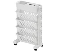 Estante rodante para libros de 5 niveles, carrito utilitario de plástico con ruedas, carrito inclinable móvil con organizador superior, estante de almacenamiento vertical estrecho para revistas