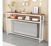 Estante sobre radiador con estante de almacenamiento de doble capa, marco de acero grueso, mesa auxiliar de sofá, fácil instalación, se puede utilizar para almacenamiento y decoración (marrón, 80 x 15