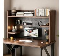 Estante Superior de Escritorio con Panel Perforado de Metal, Desk Shelf | Librería Organizadora de Madera para Sobremesa, Estantería Multifuncional para Libros y Exhibición(Brown,L 80cm/31.4in)