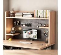 Estante Superior de Escritorio con Panel Perforado de Metal, Desk Shelf | Librería Organizadora de Madera para Sobremesa, Estantería Multifuncional para Libros y Exhibición(Natural,L 80cm/31.4in)