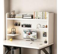 Estante Superior de Escritorio con Panel Perforado de Metal, Desk Shelf | Librería Organizadora de Madera para Sobremesa, Estantería Multifuncional para Libros y Exhibición(White,L 80cm/31.4in)