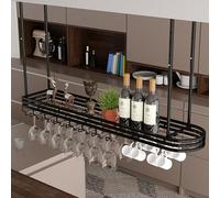 Estante suspendido para copas de vino colgante de alta capacidad, estante de almacenamiento de metal montado en el techo con altura ajustable, capaz de sostener copas y tazas de va Black 120cm/47.2in