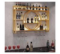 Estante vertical industrial para botellas de vino montado en la pared, con iluminación LED, para almacenamiento de alcohol, bodega, bar, hogar, cocina, acabado dorado/negro