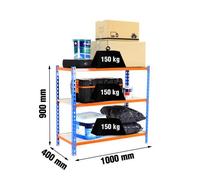 SimonRack Estanteria Metalica, 900x1000x300 mm, 3 Alturas, Bandeja Madera, 150 kg de Punto Flexión, Estanteria Almacenaje, Azul/Naranja/Madera - Maderclick