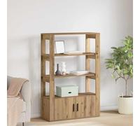 Estantería Abierta de 3 Niveles con Puertas de Gabinete, Estantería de Almacenamiento Moderna de Madera Diseñada para Sala de Estar, Dormitorio, Oficina en Casa (Robles artesanales)