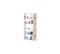 Habitdesign Estantería 5 baldas, Librería Comedor, Salon, Modelo Alida, Acabado en Color Blanco Artik y Roble Canadian, Medidas: 180 cm (Alto) x 90 cm (Ancho) x 25 cm (Fondo)