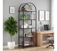 Estantería alta con 5 niveles, estantería de pie de madera y metal, estantería industrial alta y estrecha para salón y oficina, dormitorio, estantería abierta en diseño vintage 60 x 28 x 180 cm