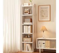 Estantería alta y estrecha con 6 estantes, moderna estantería de madera para el hogar, oficina, biblioteca, dormitorio, blanco, 43 cm
