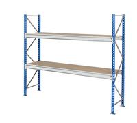 Estantería amplia para cargas pesadas con superficies de aglomerado Manorga, color del marco azul