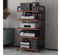 Estantería AV de 5 Niveles con Ruedas, Soporte de Esquina de Madera, Mueble de TV Moderno, Soporte de Torre Resistente para Amplificador de Audio de Alta fidelidad/Tocadiscos.
