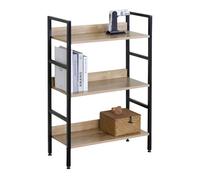 Estantería baja de salón, librería altura pequeña rubi roble cambrian y negro con 3 estantes 60x93x28 cm