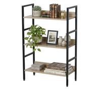 Estantería baja de salón, librería altura pequeña rubi roble cambrian y negro con 3 estantes 60x93x28 cm