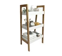 Miroytengo Estantería Baja Take 3 Estantes Baño, Salón Bambú Blanco Mate y Marrón 35x75x30 cm Blanco - Madera claro -