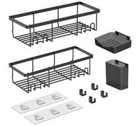 Estanteria Baño, 4 Piezas Estanteria Ducha sin Taladro,Adhesivo Estantes Cesta para Ducha,Resistente al Agua y al Oxido,con 4 Ganchos y 2 Parches,Adecuado para Champú, Cepillo de Dientes y Jabón