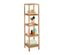 Relaxdays Estantería Baño Nogal, 145 x 36 x 36 cm, 5 Baldas, Cuadrado, Estante Vertical Cocina, Lavabo, Madera, Natural