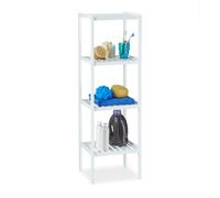 Relaxdays Estantería de bambú para baño, 4 estantes, madera, de pie, bambú, para cocina, 110 x 34,5 x 33 cm, blanco