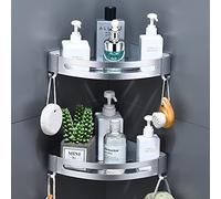 Estanteria Baño Sin Taladro,Estante Ducha con 4 Ganchos-Estantería Esquina de Metalica Para Baño-Cesta de Ducha Para Almacenamiento Champú-Instalación Adhesivo(Plateado Arena Brillante,2 Piezas)