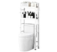 Estanteria Baño Sobre Inodoro con Sistema Antivuelco y Altura Ajustable | Mueble Encima WC de Acero para Colocar Sobre el Inodoro Ahorra Espacio en Baños Pequeños(White,52x22x136cm/21x9x54in)