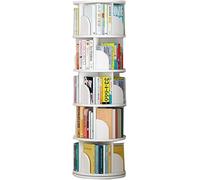 Estantería blanca giratoria de 360°, estantes apilables de 4/5 niveles para almacenamiento de CD/DVD, organizador moderno de biblioteca para sala de estar y oficina, diseño de madera de ingeniería