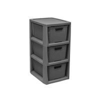 BranQ - Home essential - Estantería en diseño de ratán, plástico Polipropileno, Color Antracita, 29,5 x 24 x 48,7 cm