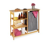 Relaxdays Estantería Cesto Ropa Sucia, Bambú, 3 Baldas, Saco Colada Extraíble, 82 x 100 x 32 cm, Canasto Baño, Natural, Algodón