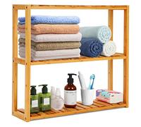 Estantería Colgante de Bambú para Baño y Cocina - 3 Niveles, Almacenamiento para Plantas, Armario de Pared, Toallero con Altura Ajustable