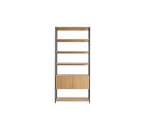 Estantería con espacio de almacenaje cerrado de madera de roble claro y acabado metálico negro 94 cm FLEA