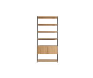 Estantería con espacio de almacenaje cerrado de madera de roble claro y acabado metálico negro 94 cm FLEA