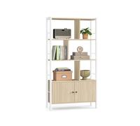 Estanteria con Puertas de 4 Niveles Moderno Beige Natural y Blanco Nube