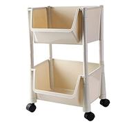 Estantería con ruedas, estantería abierta de 2 niveles, estante de almacenamiento de esquina móvil con bandeja superior, organizador de almacenamiento de fácil montaje y carrito con ganchos