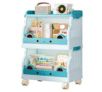Estantería con Ruedas - Librería Almacenamiento De Varios Niveles con Ruedas, Carrito Móvil para Sala De Estar, Dormitorio, Oficina Espacios Reducidos (bajo El Escritorio)(Azul,53 * 31.5 * 65cm)