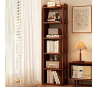 Estantería de 6 estantes, moderna estantería de madera alta y estrecha, estante de exhibición de pie para el hogar, oficina, sala de estar, biblioteca y dormitorio