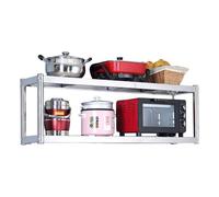 Estantería de acero inoxidable，Unidad de almacenamiento de estante montado en la pared de 2 niveles，Rejilla para horno de microondas de alta resistencia，estantes flotantes de cocina(90X35X40CM)
