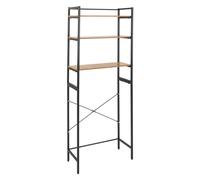 Estantería de almacenamiento de baño sobre la lavadora, 3 niveles, ahorra espacio, estantería de baño, estante sobre el inodoro (blanco/negro + madera) 69 x 30 x 181 cm, ahorra espacio (negro y