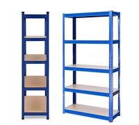 Estantería de almacenamiento de metal de 5 niveles, diseño sin tornillos, altura y diseño ajustables, para taller, estantería, cobertizo, oficina, para cargas pesadas (170 x 75 x 30 cm, azul)