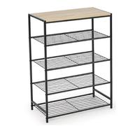 Estantería de almacenamiento multiusos de 5 estantes de metal y madera, librería zapatero mueble cocina medidas 60 x 30 x 83 cm, estante abierto para cocina, salón, dormitorio con estructura de metal